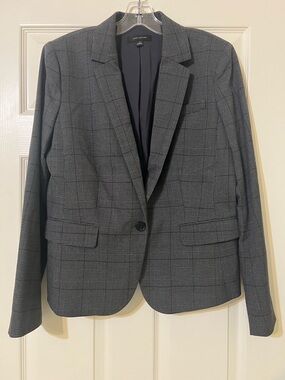 Ann Taylor Gray Glen Plaid Single-Button Blazer